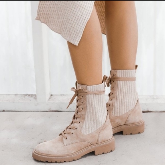 Sam Edelman Shoes - Sam Edelman Lydell Almond Toe Knit Fabric & Suede Booties Size 7.5